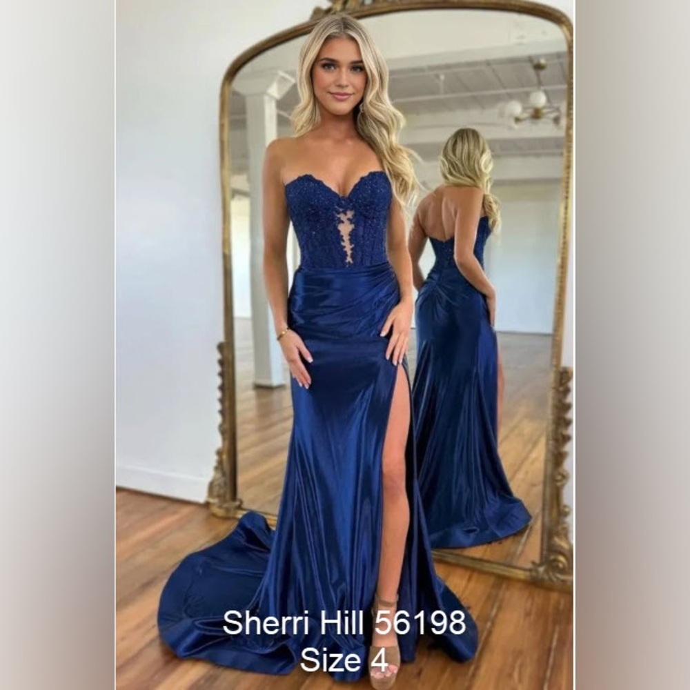 Exclusive: Sherri Hill #56198 Dress in Navy - Size 4
